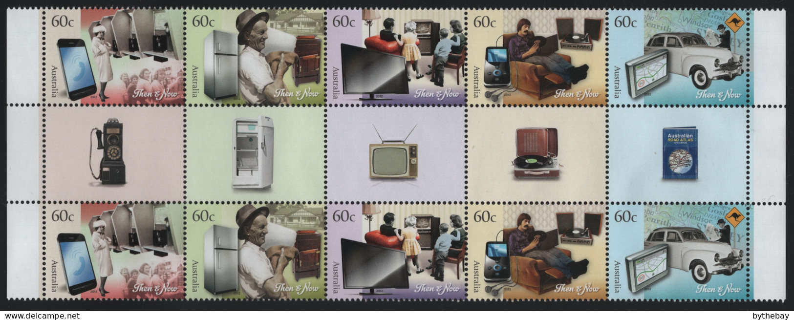 Australia 2012 MNH Sc 3646a 60c Telephone, Refrigerator, TV, Stereo, Maps Gutter - Mint Stamps
