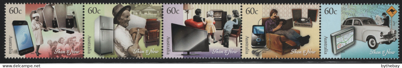 Australia 2012 MNH Sc 3646a 60c Telephone, Refrigerator, TV, Stereo, Maps Strip - Mint Stamps
