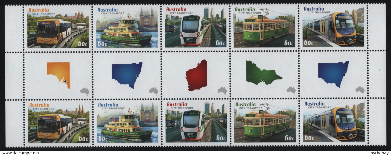 Australia 2012 MNH Sc 3656b 60c Bus, Ferry, Trains State Capital Transportation Gutter - Mint Stamps