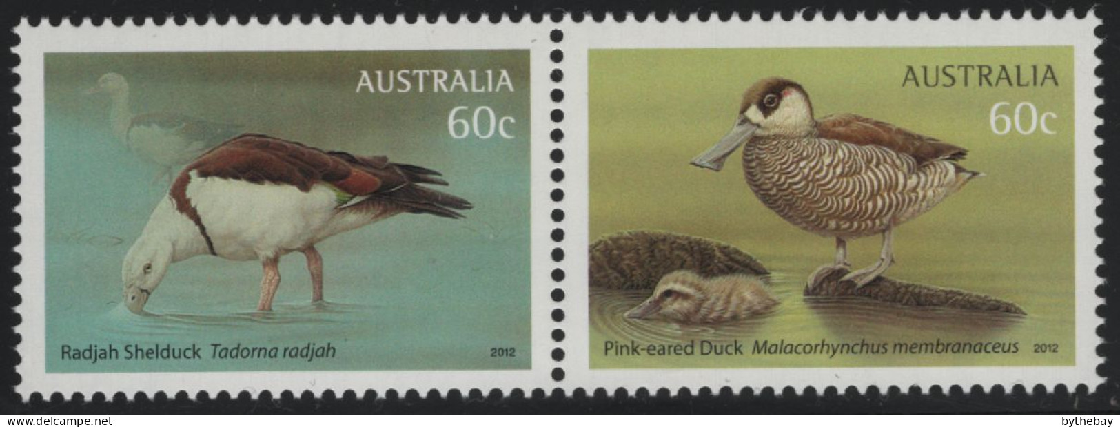 Australia 2012 MNH Sc 3662-3663 60c Radjah Shelduck, Pink-eared Duck Pair - Mint Stamps