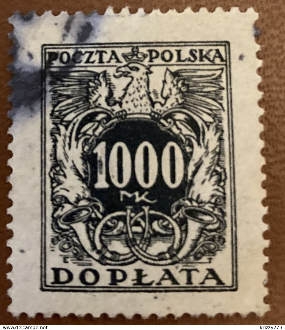Poland 1923 Coat Of Arms And Post Horn 1000 M - Used - Taxe