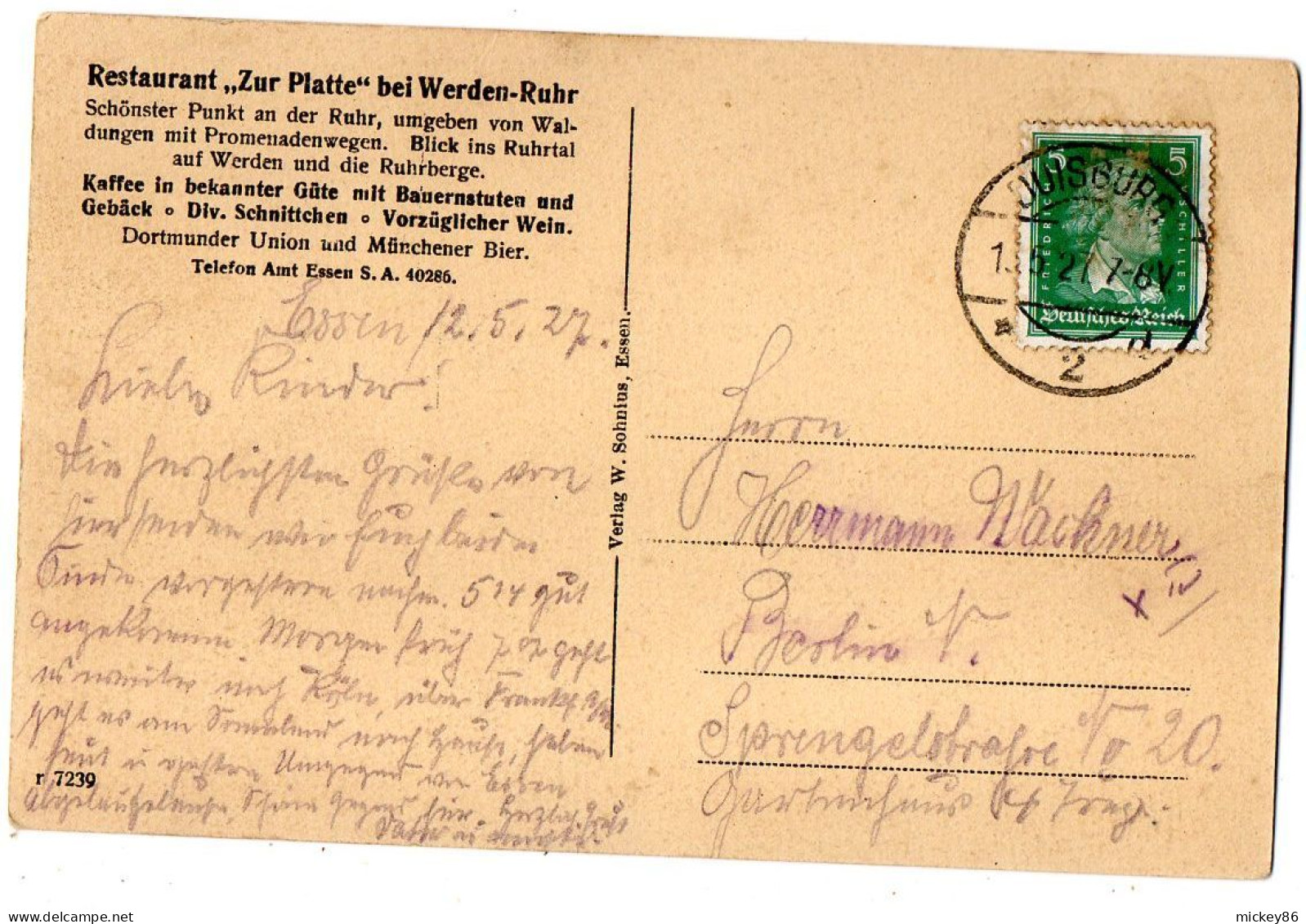 Allemagne--ESSEN--1927--Werden-Ruhr ......colorisée....timbre.....cachet - Essen