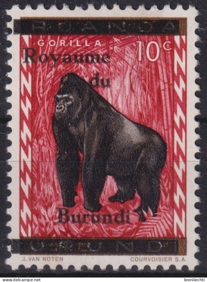 1962 Burundi, Mi:BI 1, Sn:BI 9, Yt:BI 8, Aufdruck Royaume Du Burundi, Gorilla - Usados