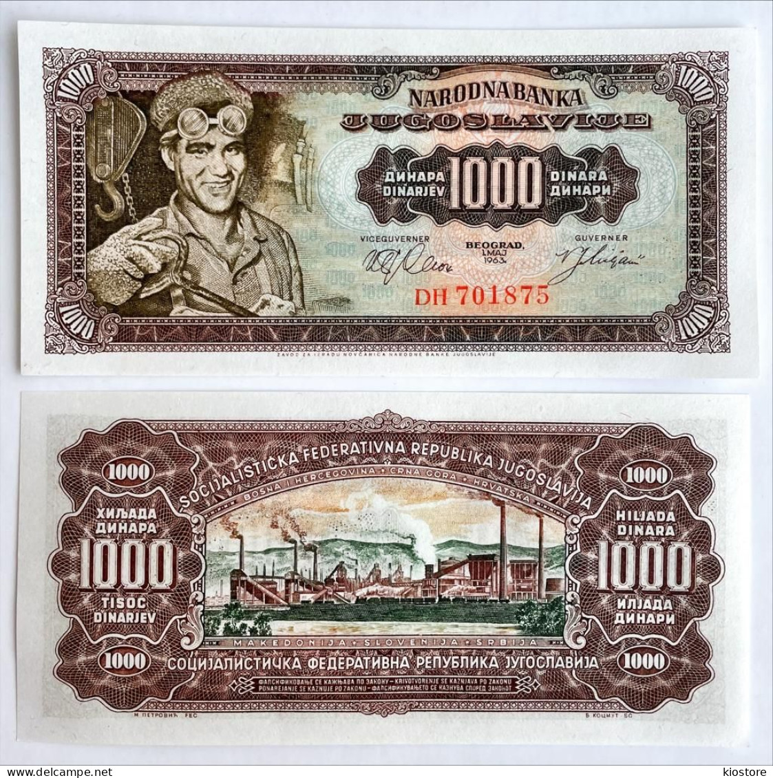 Yugoslavia 1.000 1000 Dinara 1955 Prefix KF P#71 UNC - Yougoslavie