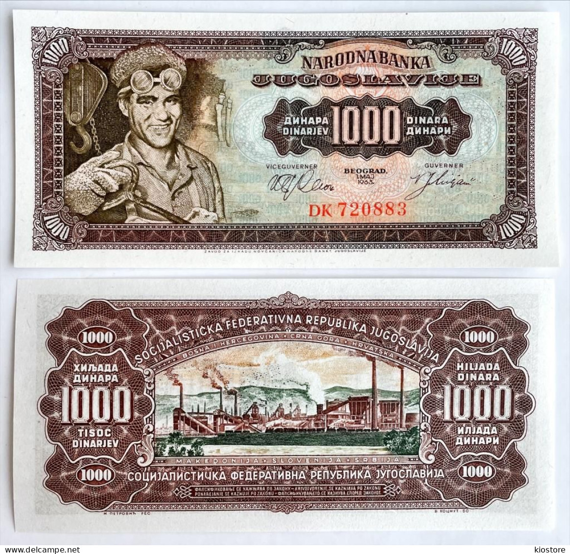 Yugoslavia 1.000 1000 Dinara 1963 Prefix DK P#75 UNC - Yougoslavie
