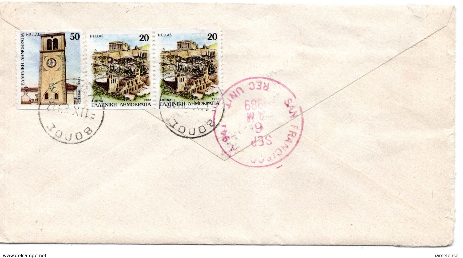 66029 - Griechenland - 1989 - 2@100Dr MiF A LpBf VOLOS -> San Francisco, CA (USA) - Storia Postale