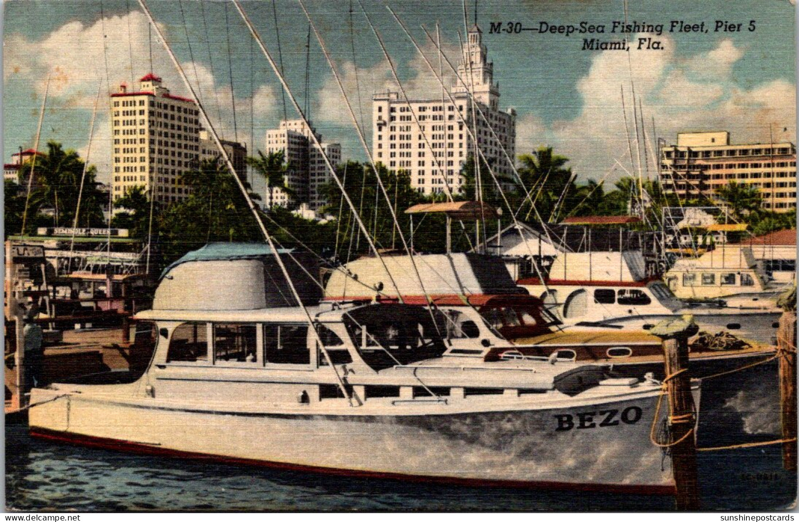 Florida Miami Pier 5 Deep Sea Fishing Fleet Curteich - Miami