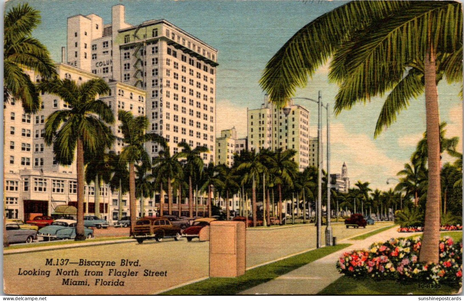 Florida Miami Biscayne Boulevard Looking North From Flagler Street 1958 Curteich - Miami