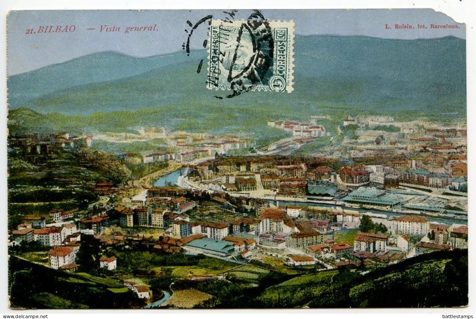 Spain 1933 Postcard Bilbao - Vista General; Scott 518 - 15c. Nicolás Salmerón - Vizcaya (Bilbao)