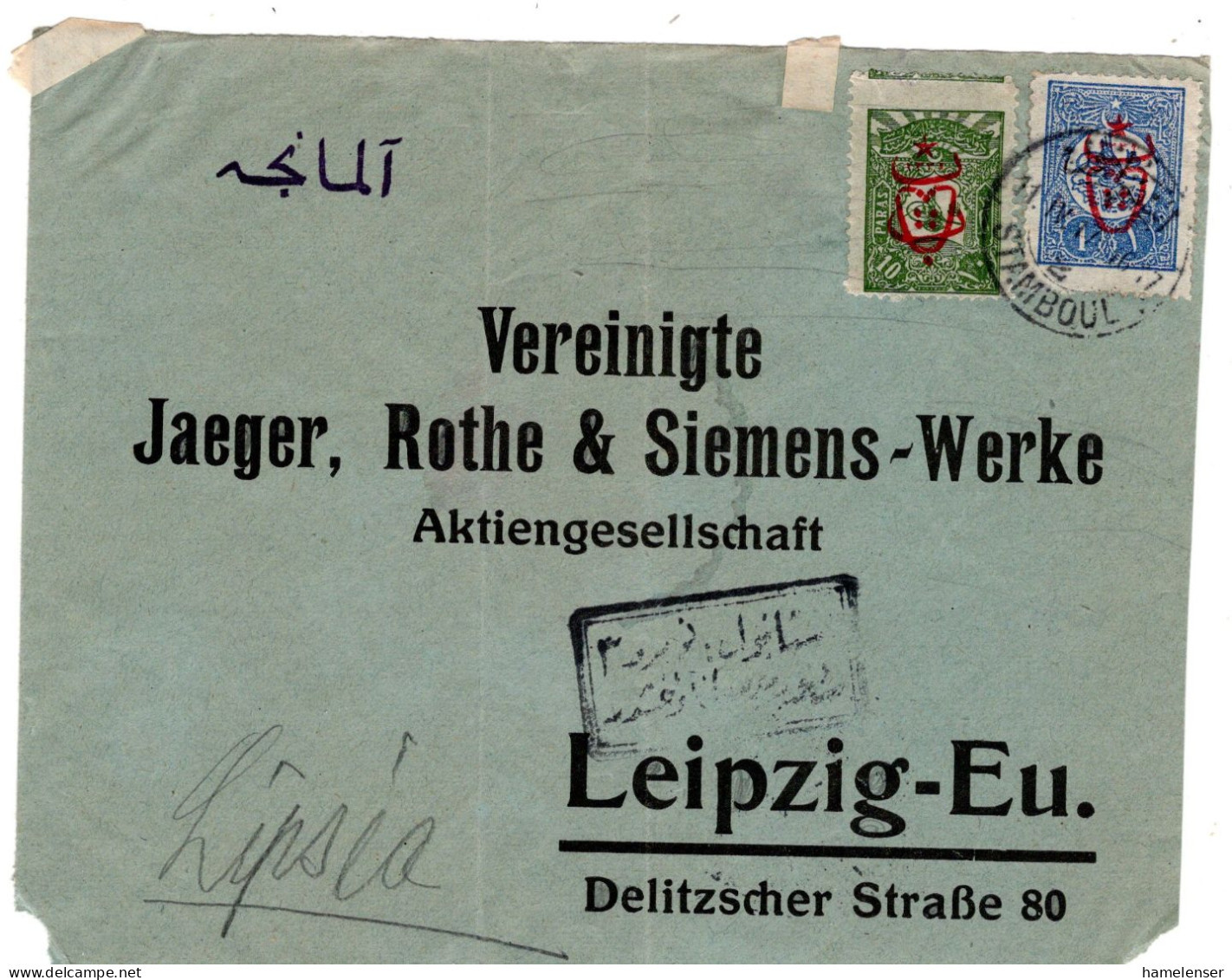 64881 - Tuerkei - 1917 - 1Pia Kaeferaufdruck MiF A BfVorderseite STAMBOUL -> Deutschland, M Tuerk Zensurstpl - Cartas & Documentos