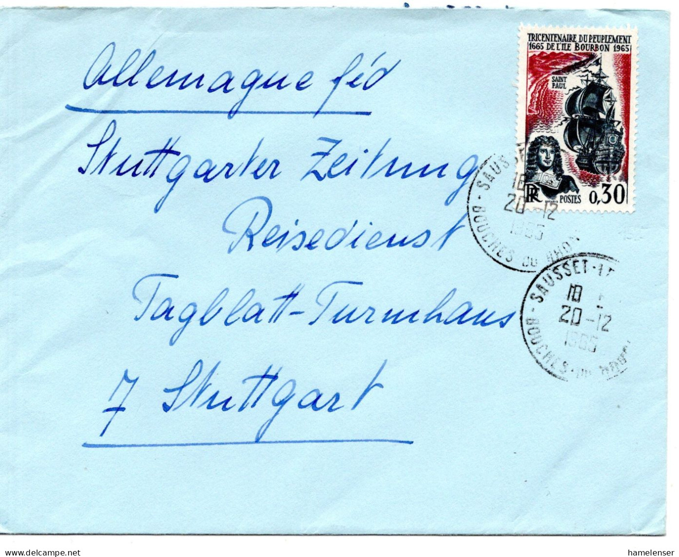 66075 - Frankreich - 1965 - F0,30 Besiedlung Von Réunion EF A Bf SAUSSET -> Westdeutschland - Ships