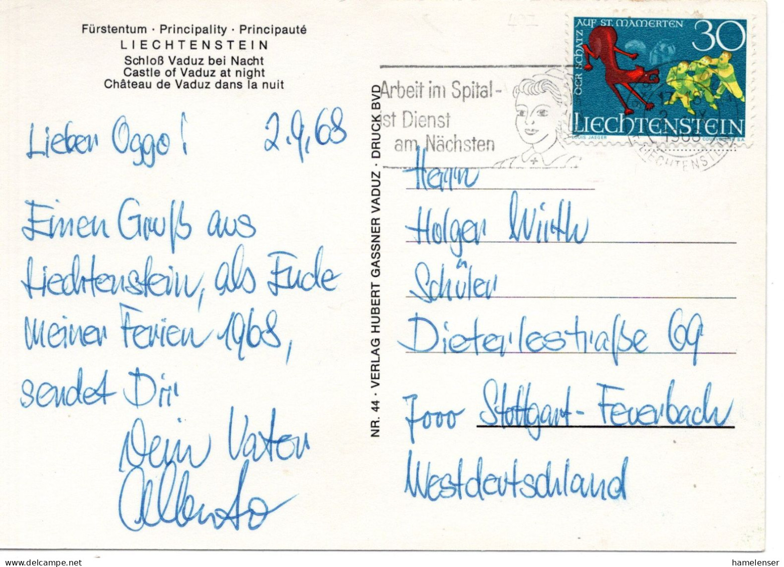 66078 - Liechtenstein - 1968 - 30Rp Maerchen & Sagen EF A AnsKte VADUZ - ... -> Westdeutschland - Cartas & Documentos