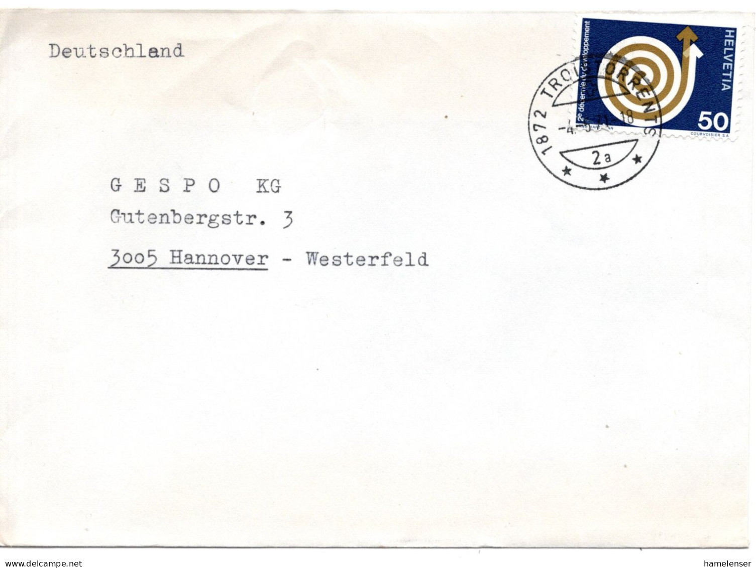 66086 - Schweiz - 1971 - 50Rp Entwicklung EF A Bf TROISTORRENTS -> Westdeutschland - Storia Postale