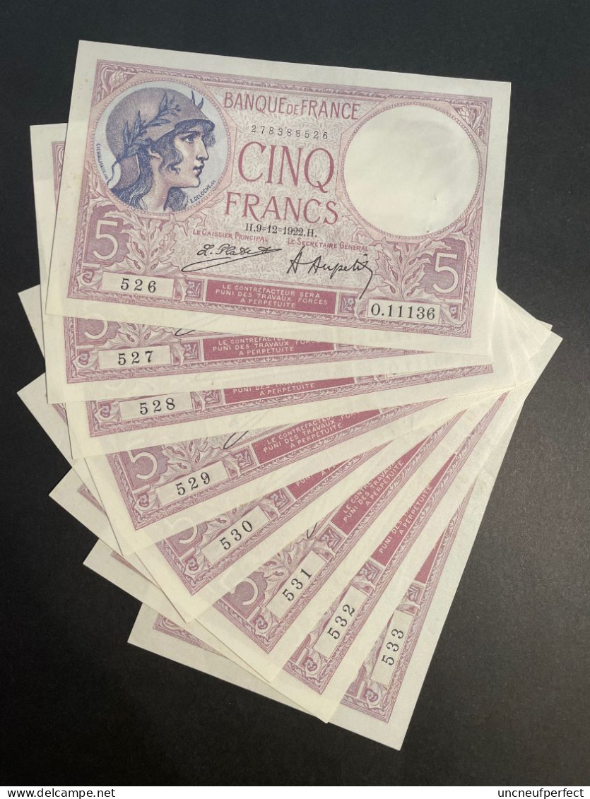 5 Francs 9=12=1922  SUP+ SPL  Fay 03-06 - 5 F 1917-1940 ''Violet''