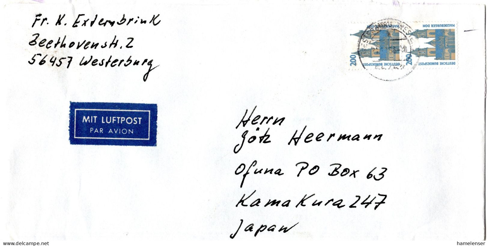 L66102 - Bund - 1996 - 2@200Pfg SWK A LpBf WESTERBURG -> Japan - Cartas & Documentos