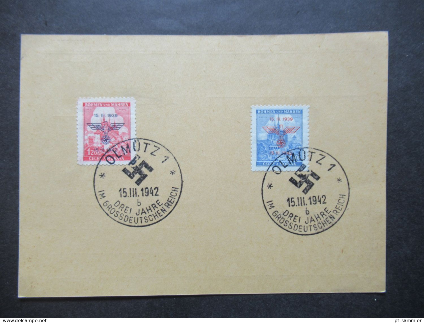 DR Böhmen Und Mähren 1942 Blanko Postkarte Mit Nr.83 / 84 Mit Sonderstempel Olmütz 1 Drei Jahre Im Grossdeutschen Reich - Storia Postale
