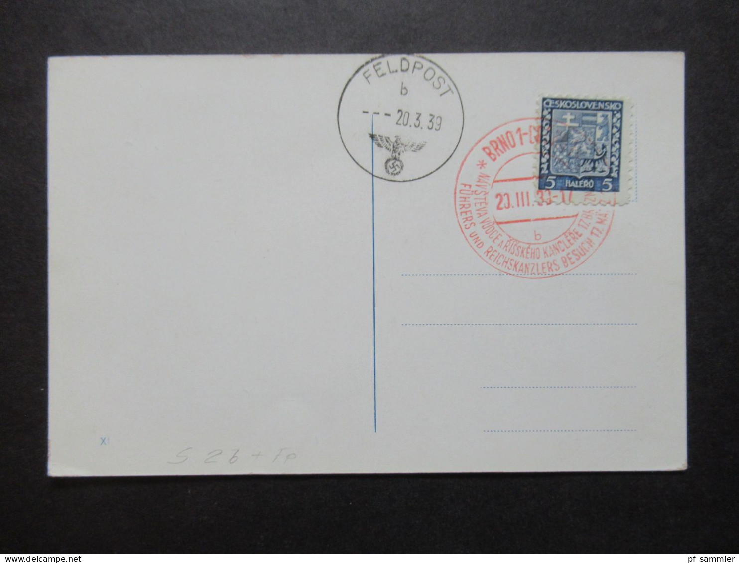 DR Böhmen Und Mähren Vorläufer 20.3.1939 Roter Sonderstempel Und Stempel Feldpost Auf Mehrbild AK Brno - Covers & Documents