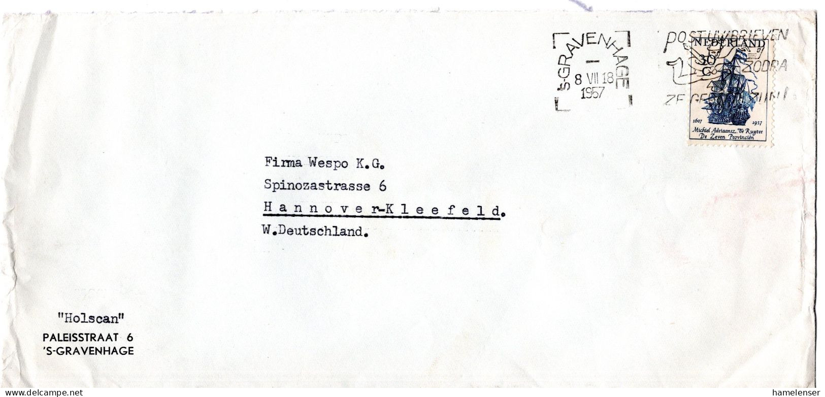 L66120 - Niederlande - 1957 - 30c De Ruyter EF A Bf 'S GRAVENHAGE - ... -> Westdeutschland - Storia Postale