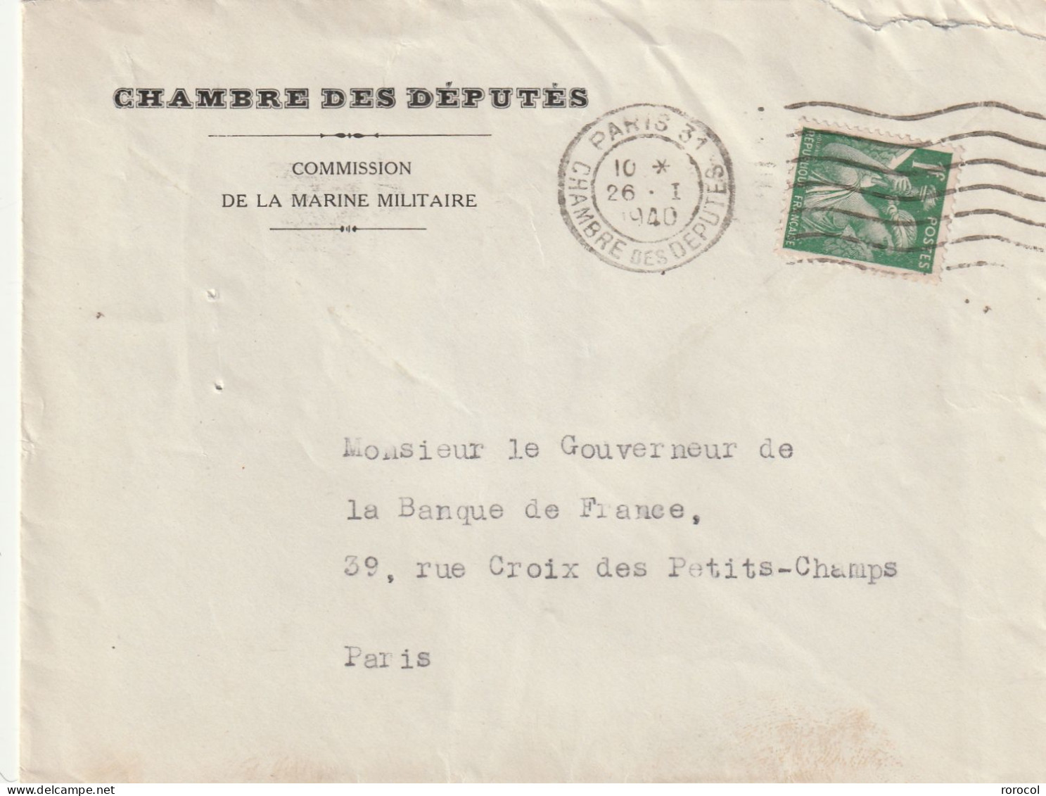 FRANCE Lettre 1940 PARIS 31 CHAMBRE DES DEPUTES COMMISSION DE LA MARINE MILITAIRE - 1939-44 Iris