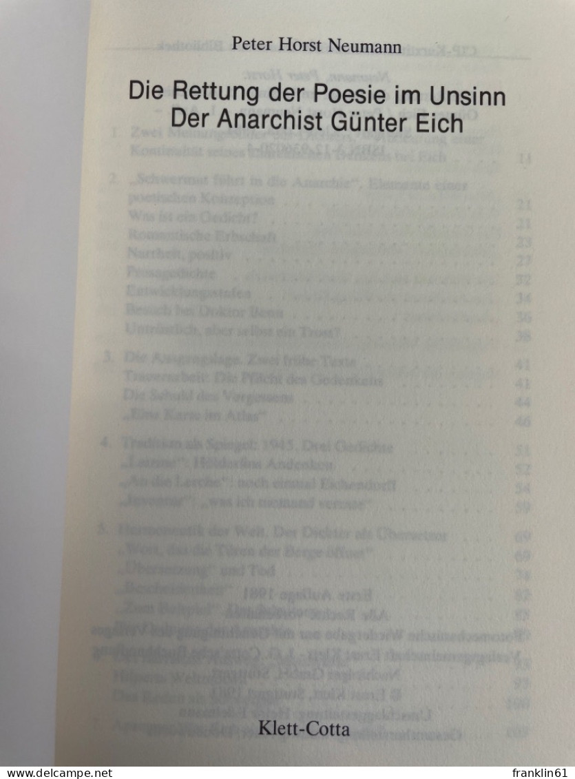 Die Rettung Der Poesie Im Unsinn : Der Anarchist Günter Eich. - Lyrik & Essays