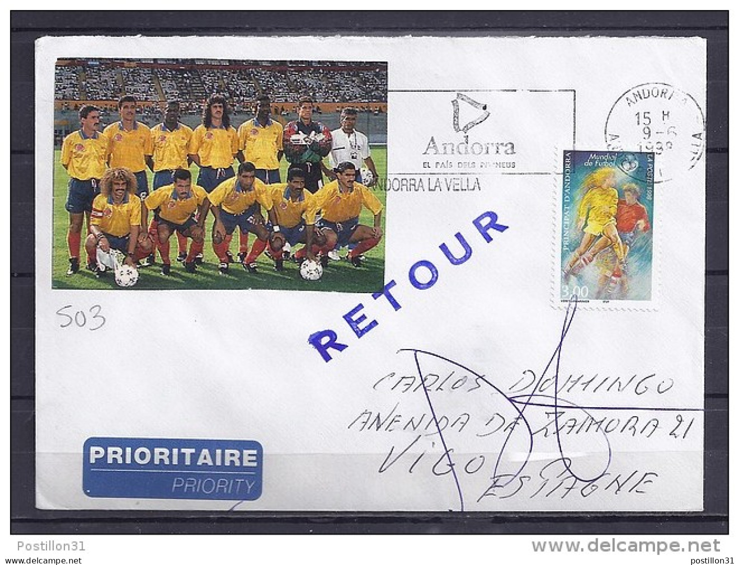 ANDORRE TP N°503 SUR LETTRE DU 9.5.98 POUR L'ESPAGNE - Lettres & Documents