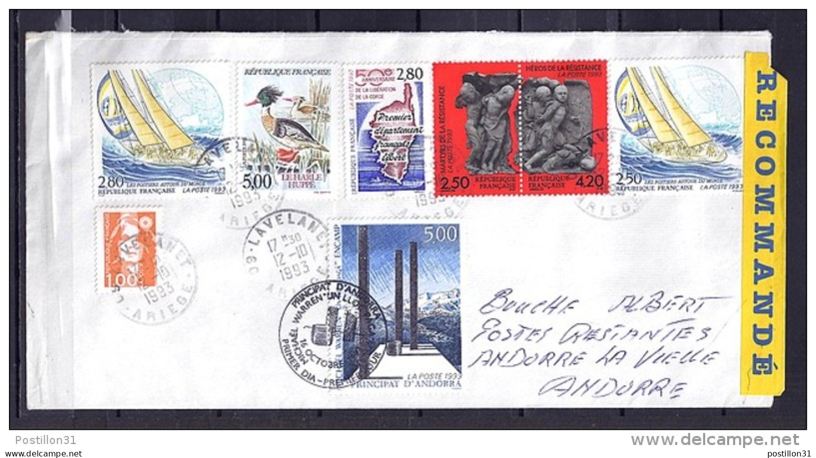 ANDORRE N° 439 (TAXE DE POSTE RESTANTE) SUR L. REC. DE FRANCE Du 12.10.93 - Lettres & Documents