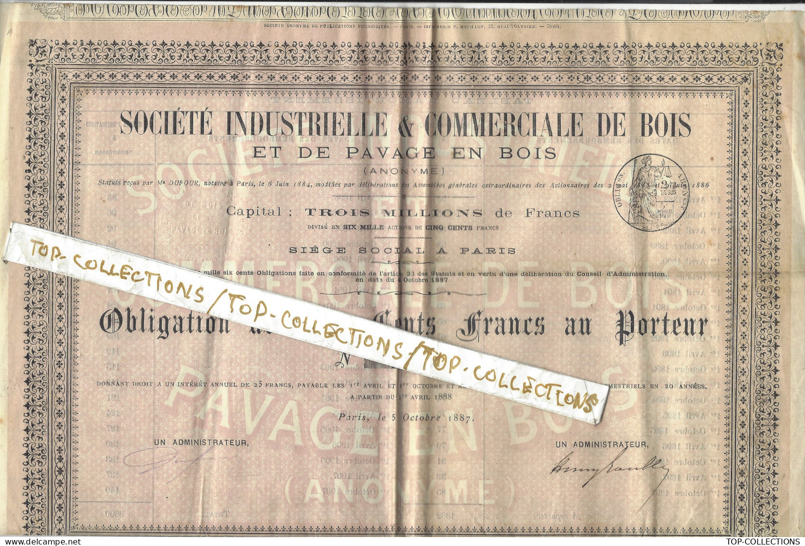 1887 INDUSTRIE BOIS ROUTES Sté Industrielle Commerciale De Bois & Pavage En Bois Paris  B.E.V.HISTORIQUE - Industrie