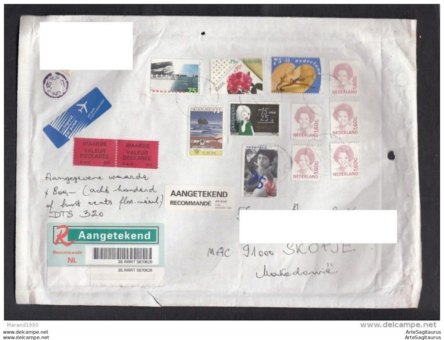 NETHERLAND, R-COVER - Air Mail, Declaration, Republic Of Macedonia   (002) - Brieven En Documenten