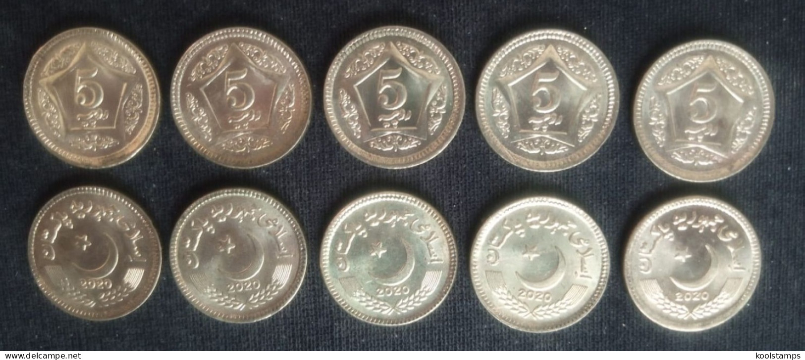 Lot Of 10 X Pakistan 2020 Rs 5 Coin "Regular Issue Coin" UNC - Pakistan