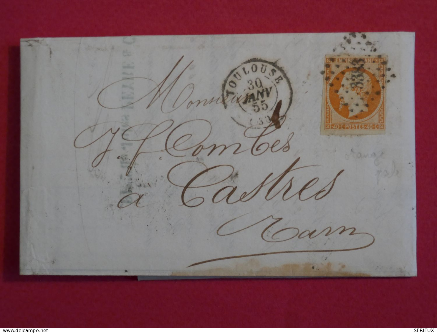 BS7 FRANCE   BELLE   LETTRE  1855 TOULOUSE A CASTRES  .NAPOLEON    N°16    + AFF INTERESSANT++++ - 1853-1860 Napoleon III