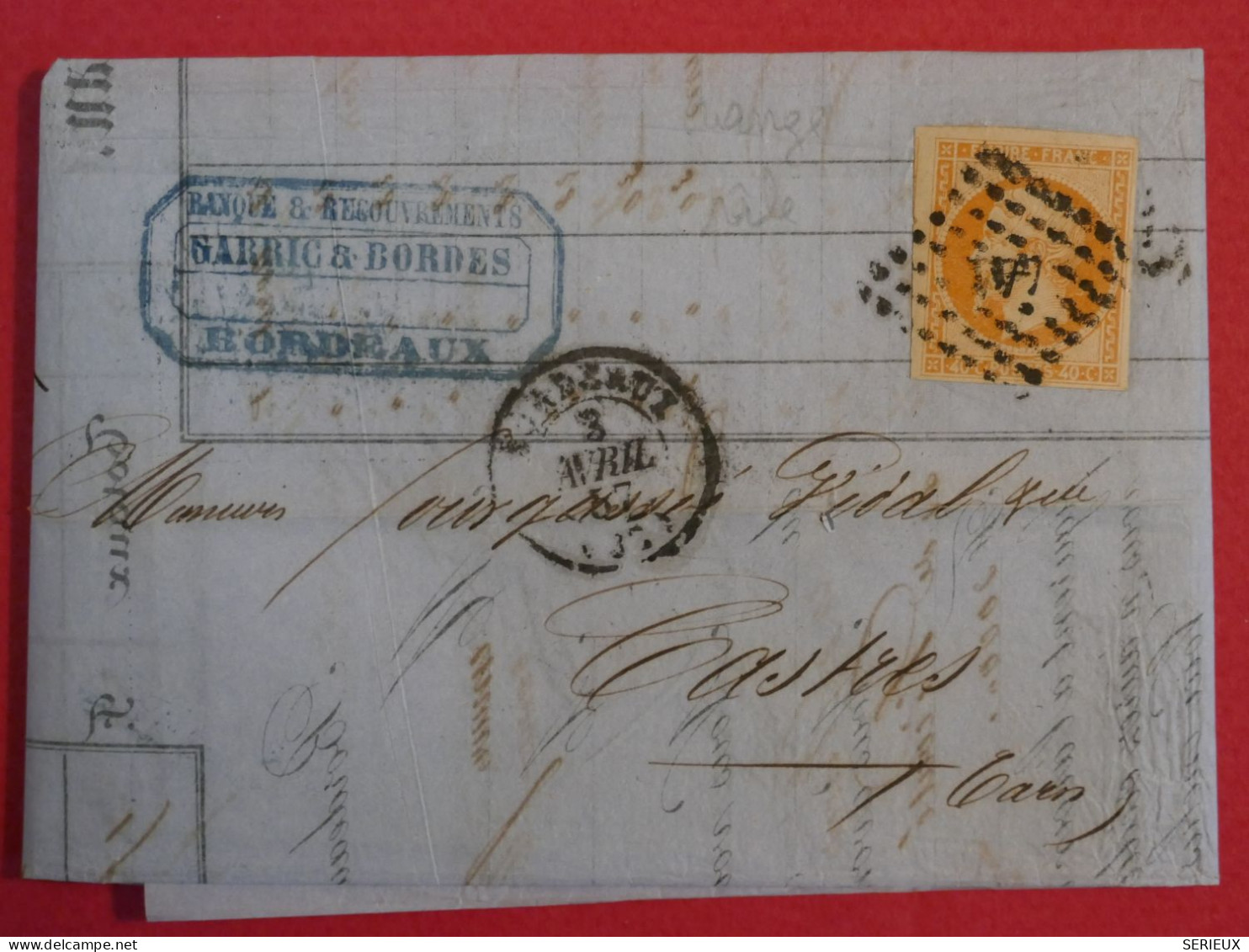 BS7 FRANCE   BELLE   LETTRE  1857 BORDEAUX  A CASTRES  .NAPOLEON    N°16    + AFF INTERESSANT++++ - 1853-1860 Napoleon III