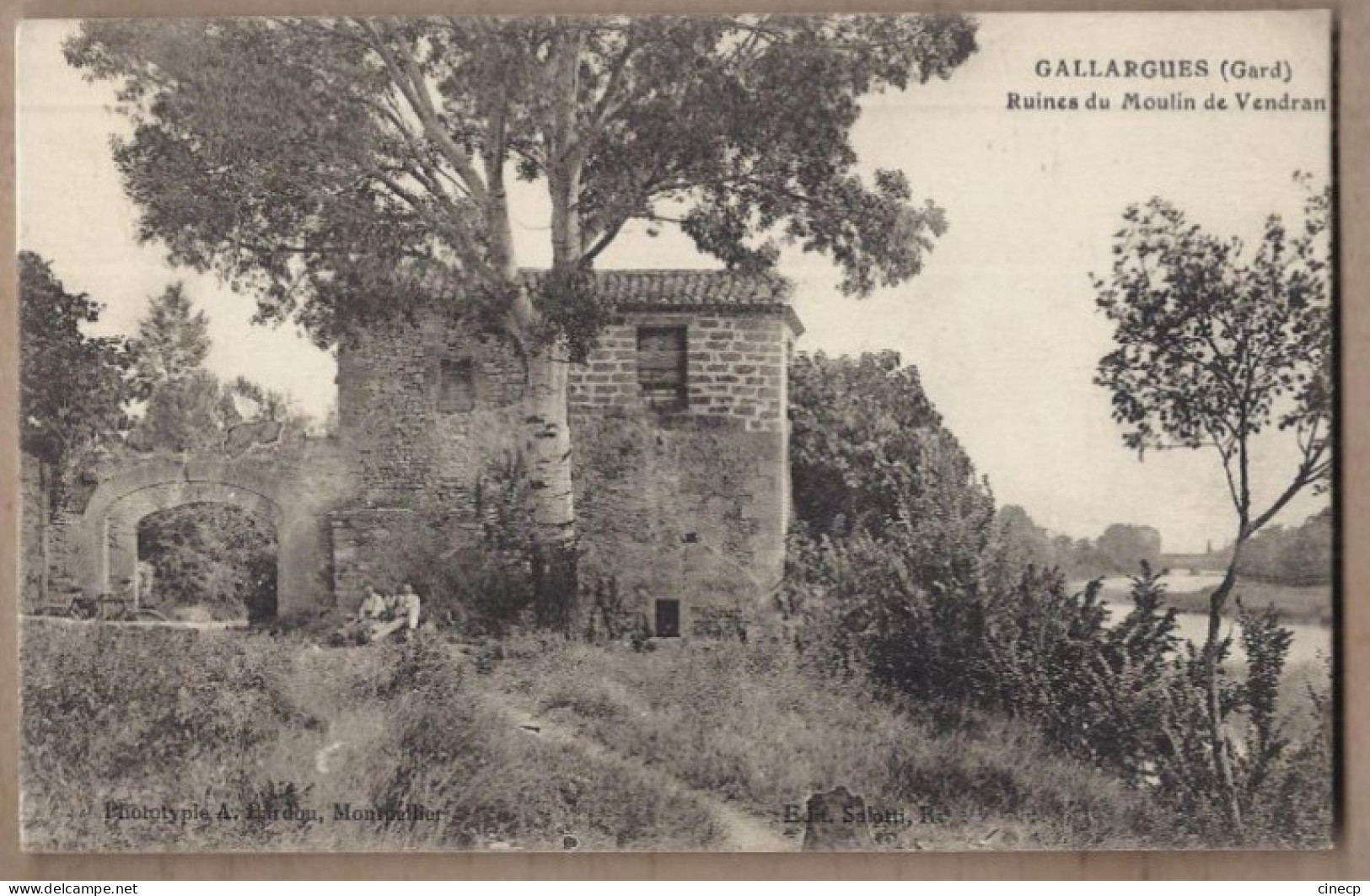 CPA 30 - GALLARGUES - Ruines Du Moulin De Vendran - TB PLAN EDIFICE + Petite Animation + Jolie Oblitération 1914 - Gallargues-le-Montueux