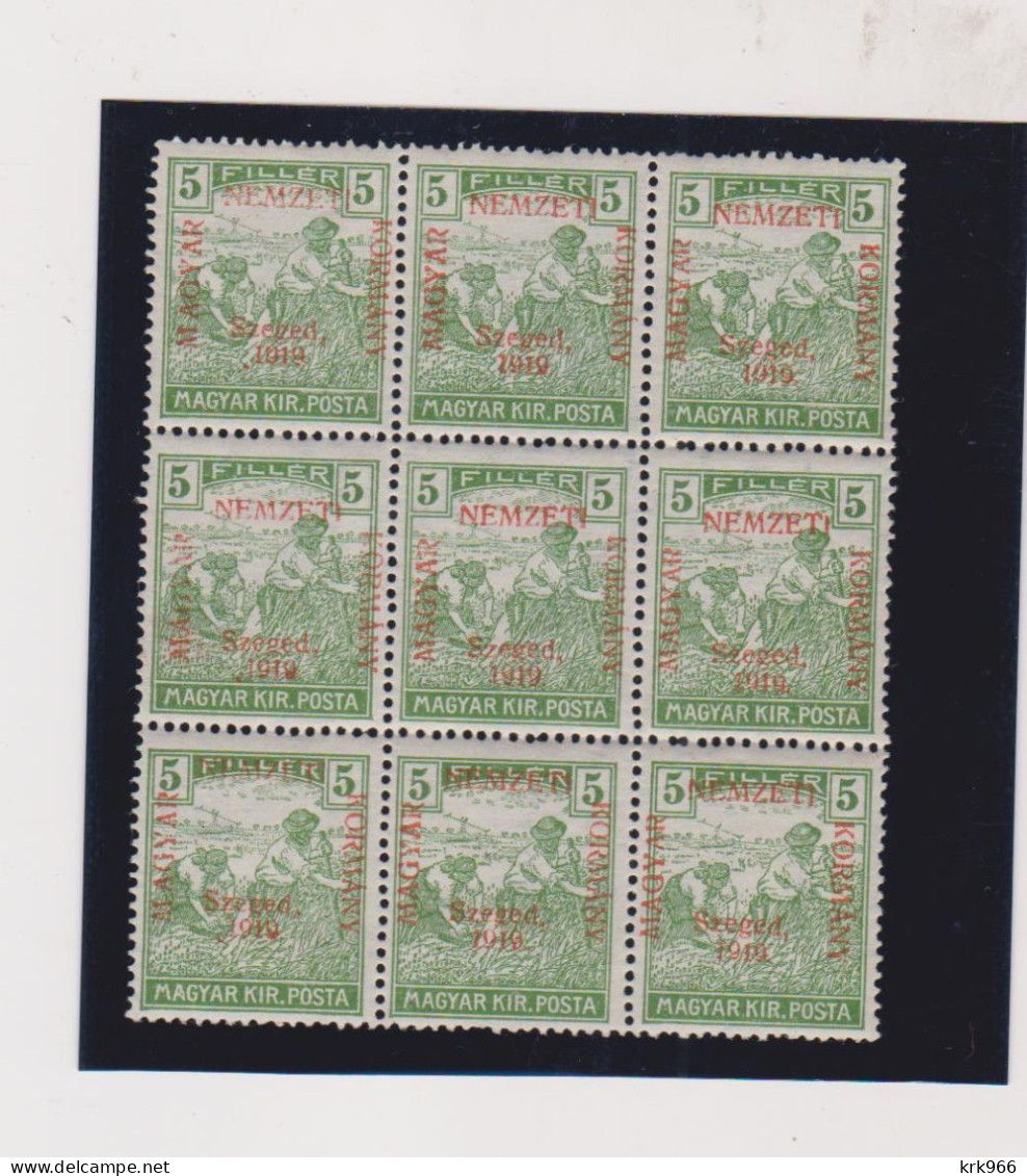 HUNGARY 1919 SZEGED SZEGEDIN Locals Mi 8 Bloc Of 9  MNH - Local Post Stamps