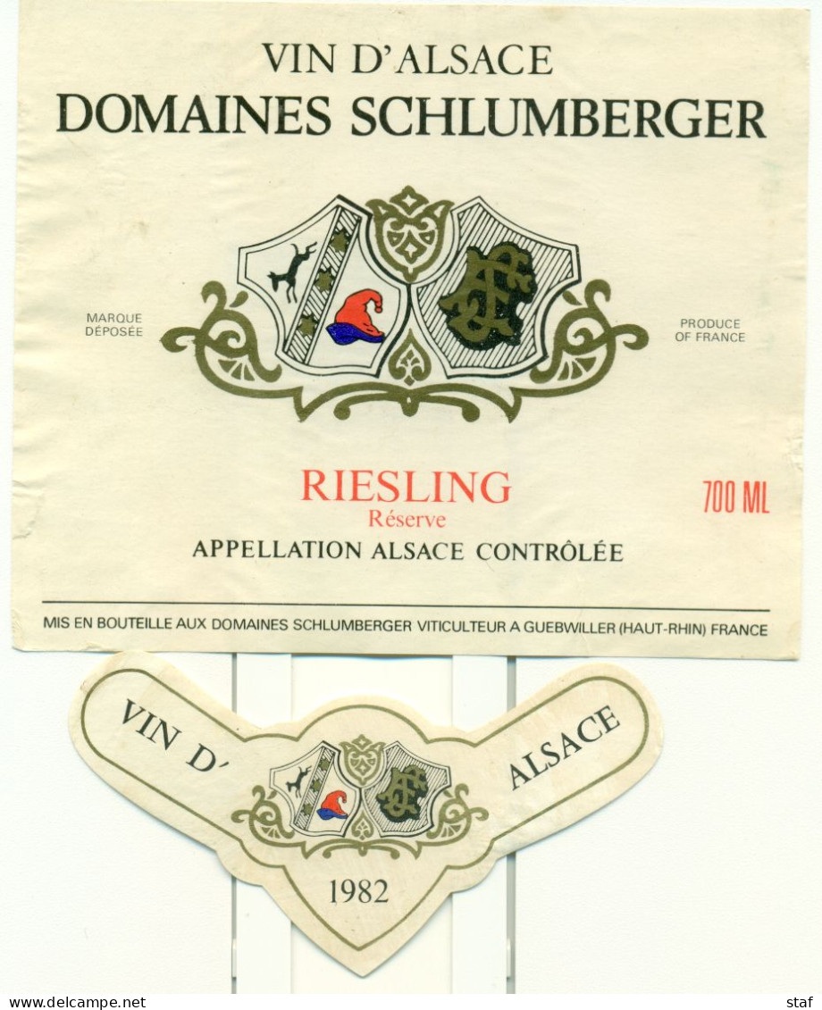 (M16) Etiquette - Etiket Vin D'Alsace - Domaines Schlumberger - Riesling 1982 - Riesling