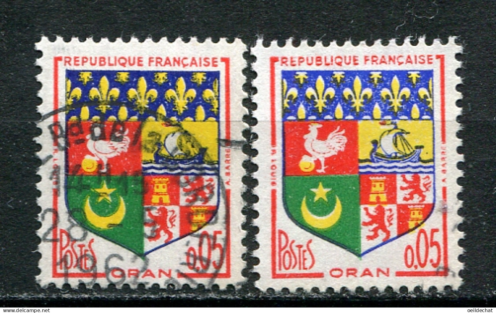 25077 FRANCE N°1230A° 5c. Blason D'Oran : Double Frappe Du Jaune Et Du Bleu + Normal  1960  TB - Used Stamps