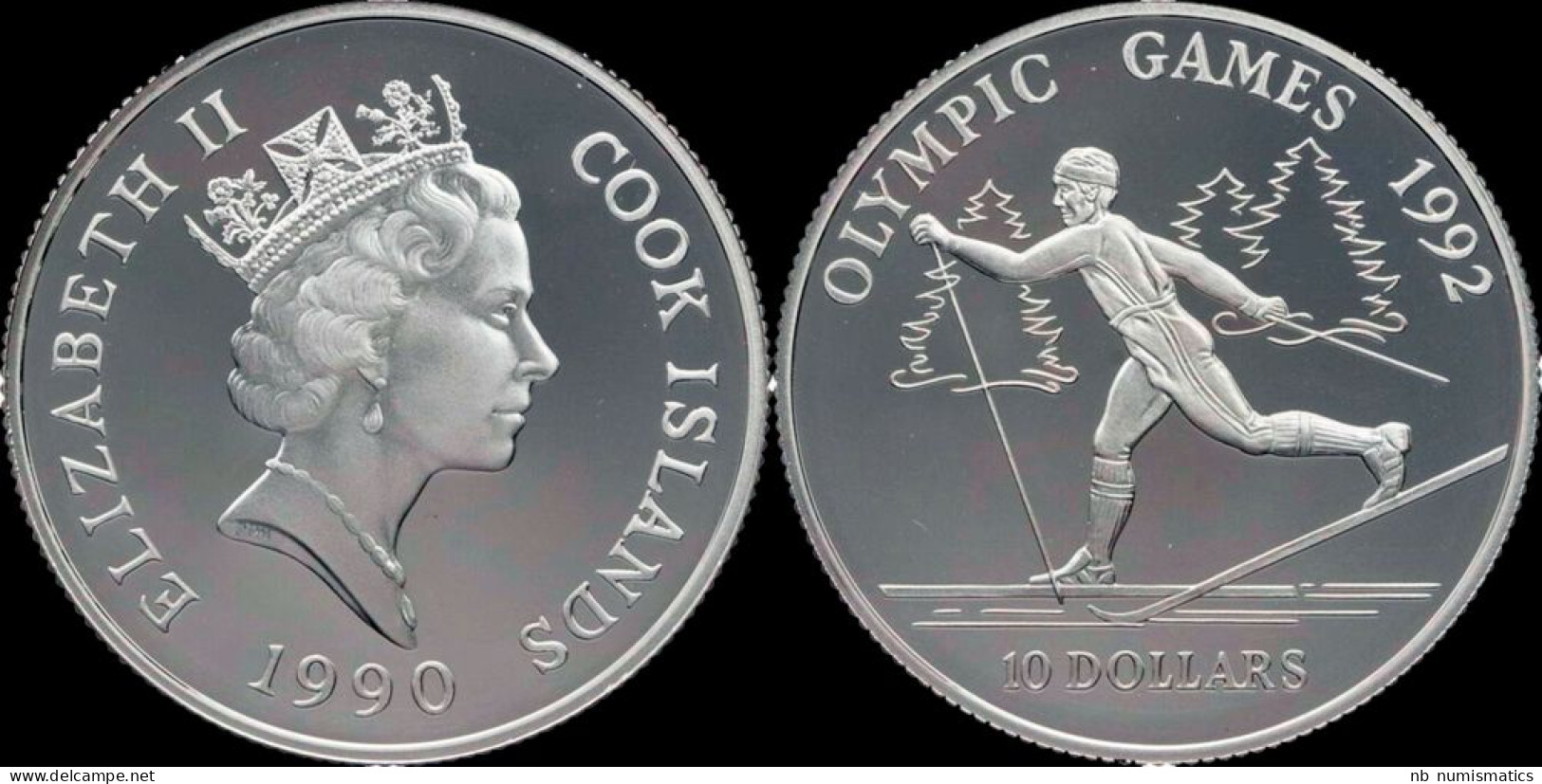 Cook Islands 10 Dollar 1990- Olympic Games In Albertville 1992 Proof In Plastic Capsule - Cookeilanden