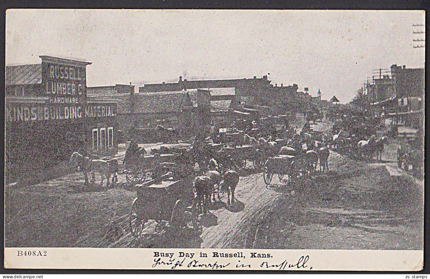 Busy Day In Russell Kans, Photokarte 1903 Straßenansicht Mit Pferdewagen - Autres & Non Classés