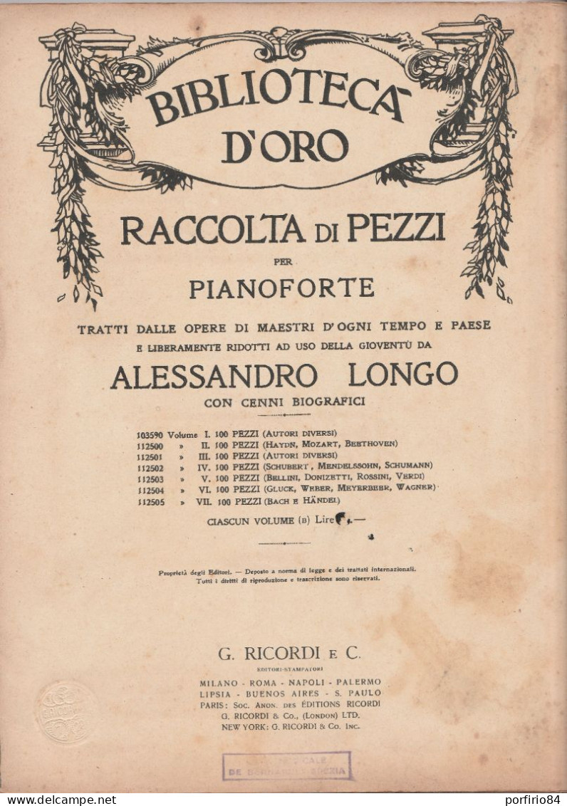 BIBLIOTECA D'ORO VOL. V RACCOLTE DI PEZZI PER PIANOFORTE - RICORDI - SPARTITI - Instruments à Clavier