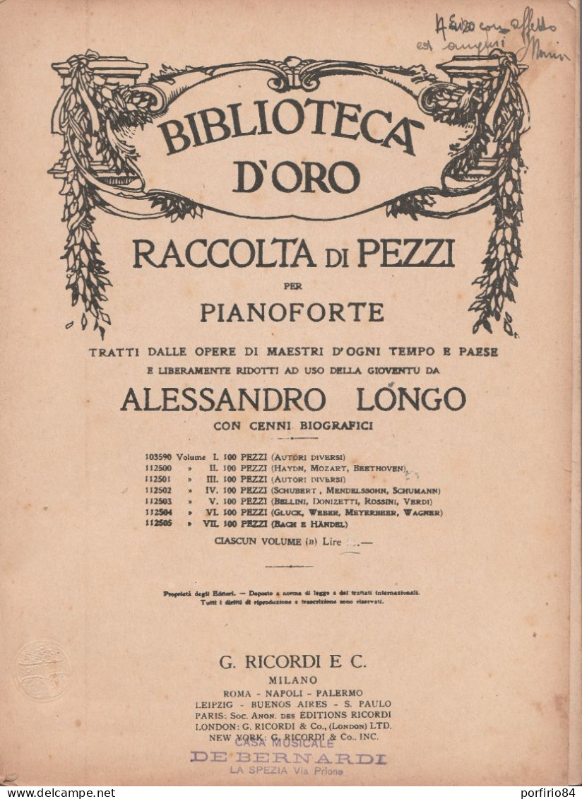BIBLIOTECA D'ORO VOL. II RACCOLTE DI PEZZI PER PIANOFORTE - RICORDI - SPARTITI - Keyboard Instruments