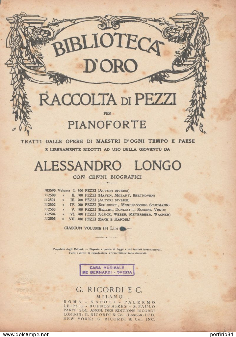 BIBLIOTECA D'ORO VOL. III RACCOLTE DI PEZZI PER PIANOFORTE - RICORDI - SPARTITI - Klavierinstrumenten