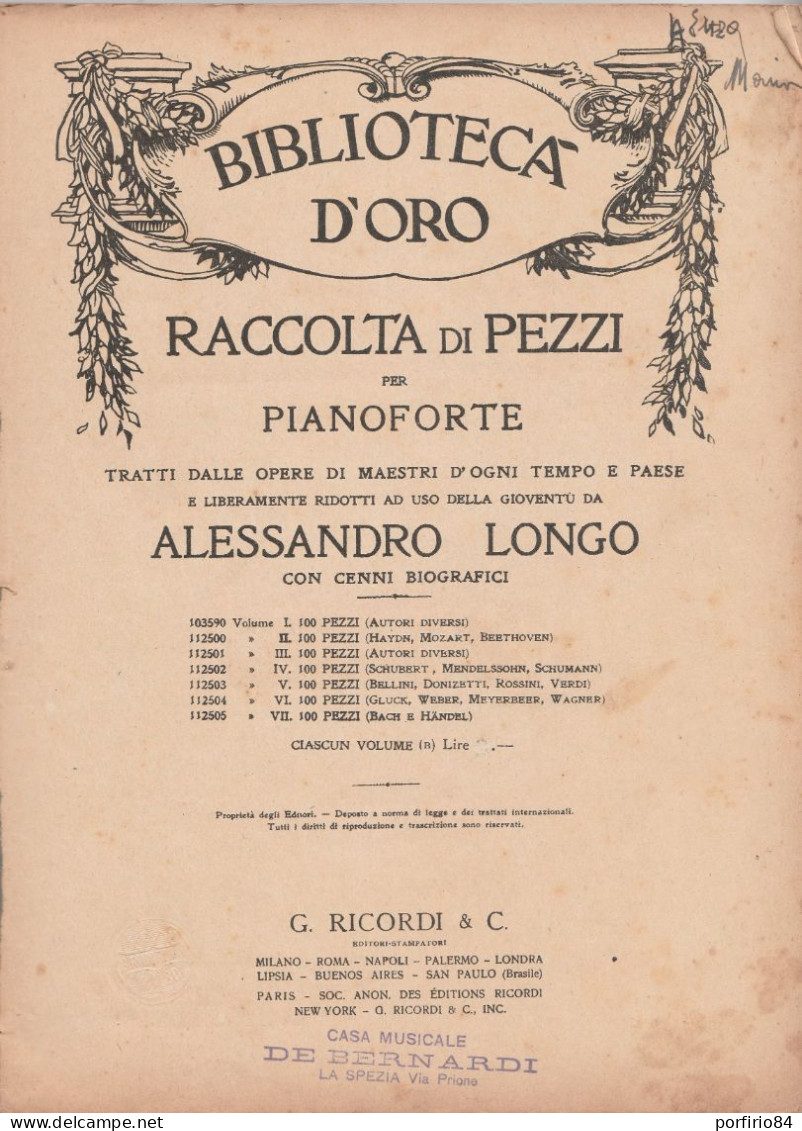 BIBLIOTECA D'ORO VOL. VI RACCOLTE DI PEZZI PER PIANOFORTE - RICORDI - SPARTITI - Klavierinstrumenten