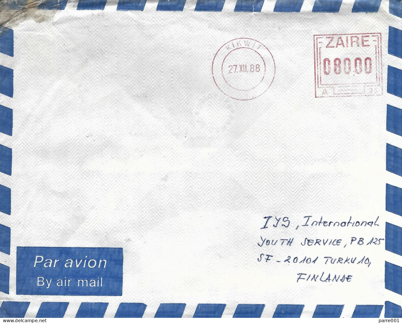 DRC Congo Zaire 1988 Kikwit Meter Frama A25 EMA Cover - Covers & Documents