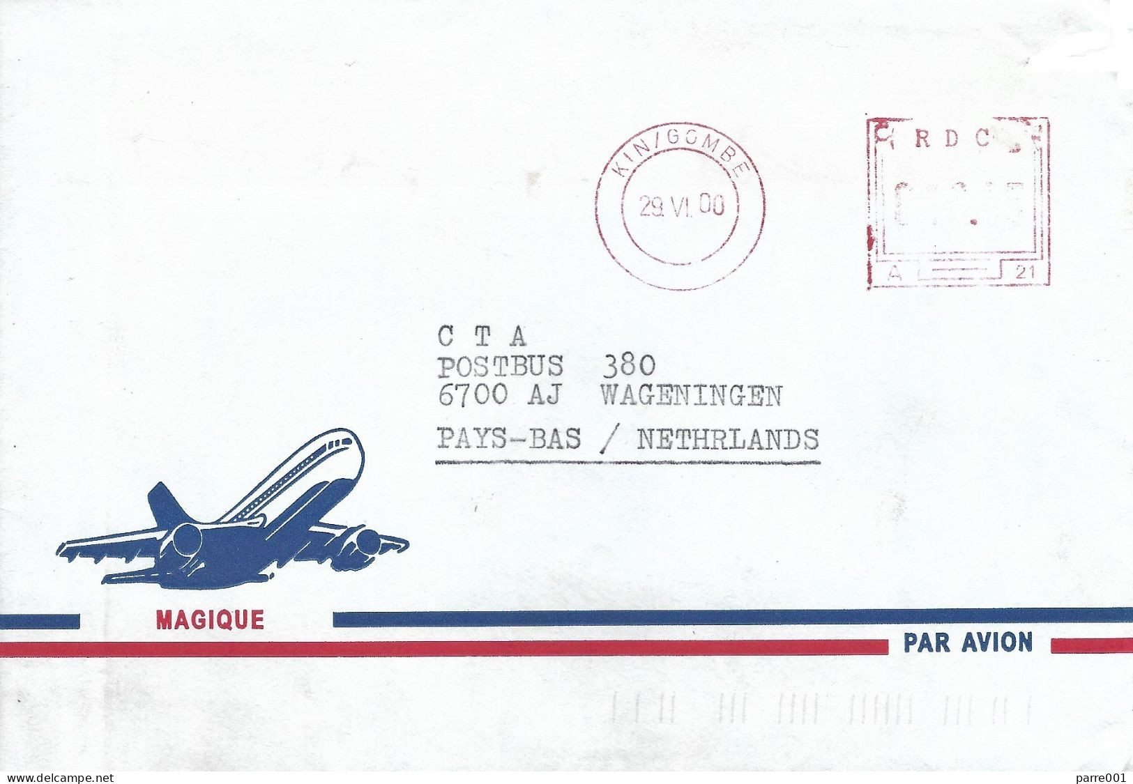 DRC Congo Zaire 2000 Kinshasa Gombe Meter Frama A21 EMA Cover - Brieven