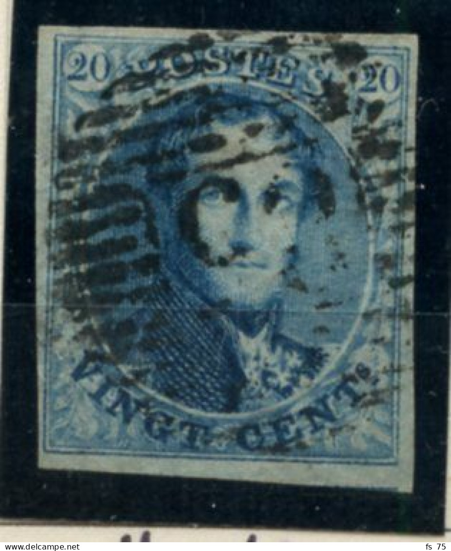 BELGIQUE - COB 4 - 20C BLEU CLAIR PAPIER MINCE MEDAILLON MARGE OBLITERE - 1849-1850 Medaillen (3/5)