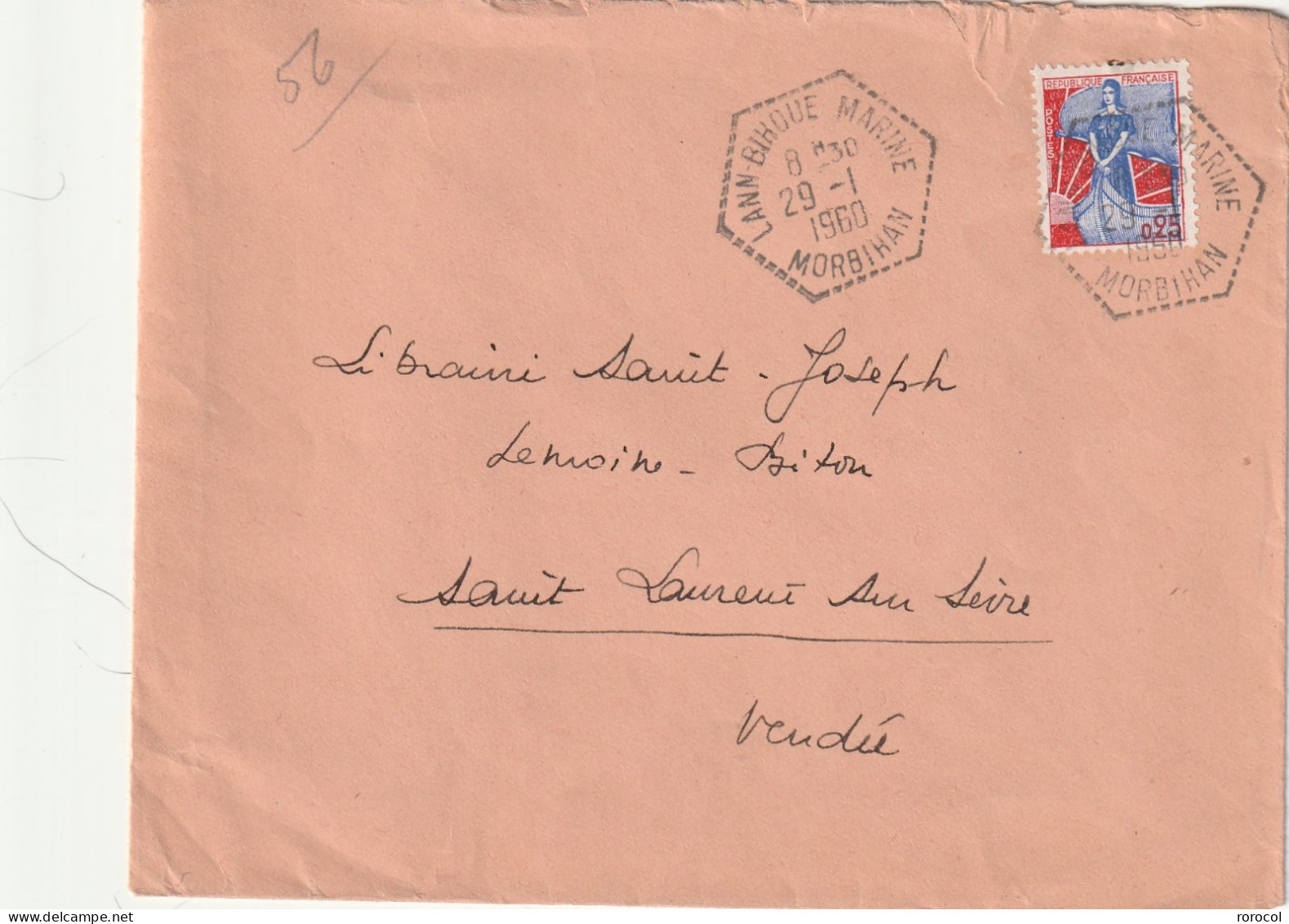 FRANCE Lettre 1960 Cachet Hexagonal  LANN - BIHOUE MARINE - 1959-1960 Marianne à La Nef