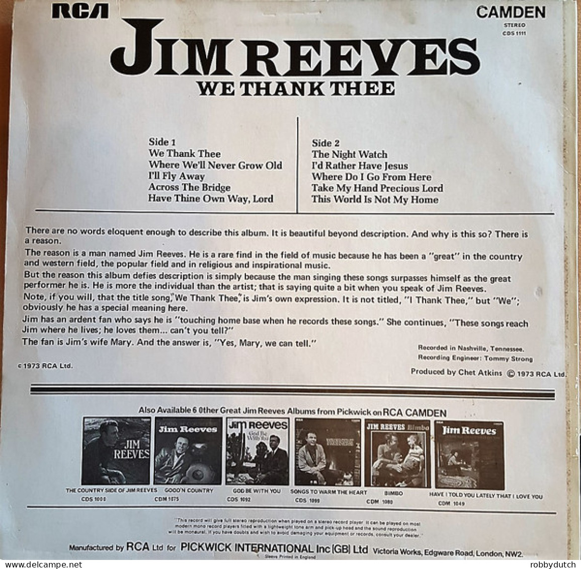 * LP *  JIM REEVES - WE THANK THEE (England 1962) - Gospel & Religiöser Gesang