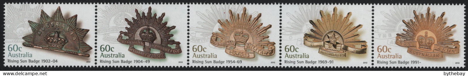 Australia 2012 MNH Sc 3693a 60c Rising Sun Cap Badges 1902-present Strip - Mint Stamps