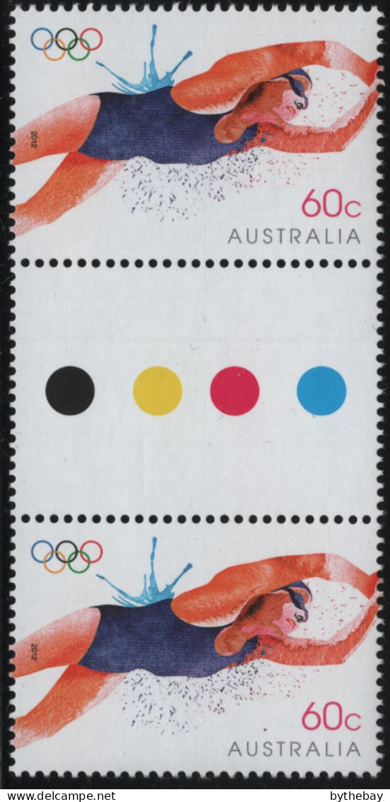 Australia 2012 MNH Sc 3728 60c Swimming London Summer Olympics Gutter - Mint Stamps