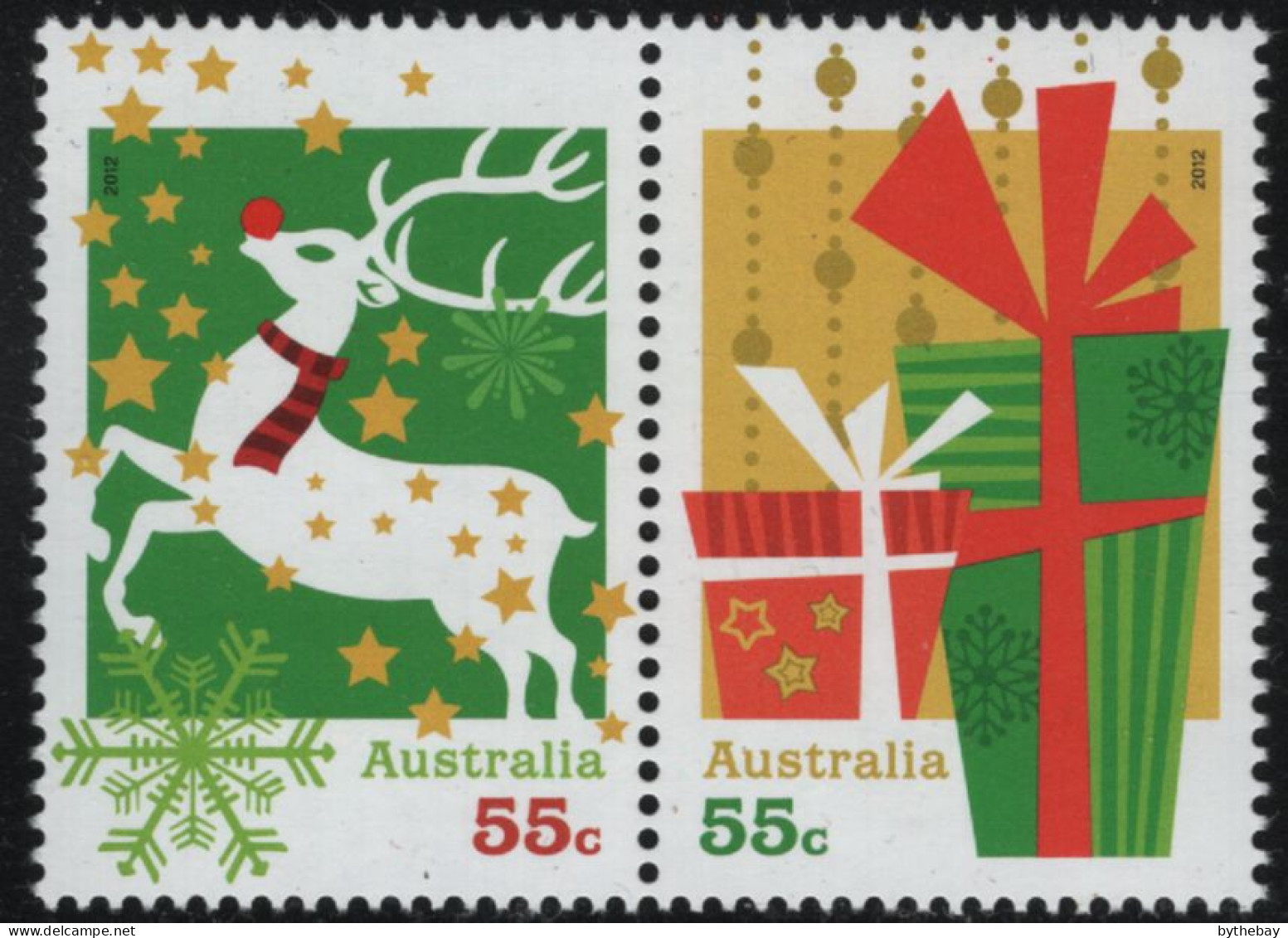 Australia 2012 MNH Sc 3807-3808 55c Reindeer, Gifts Christmas Pair - Mint Stamps