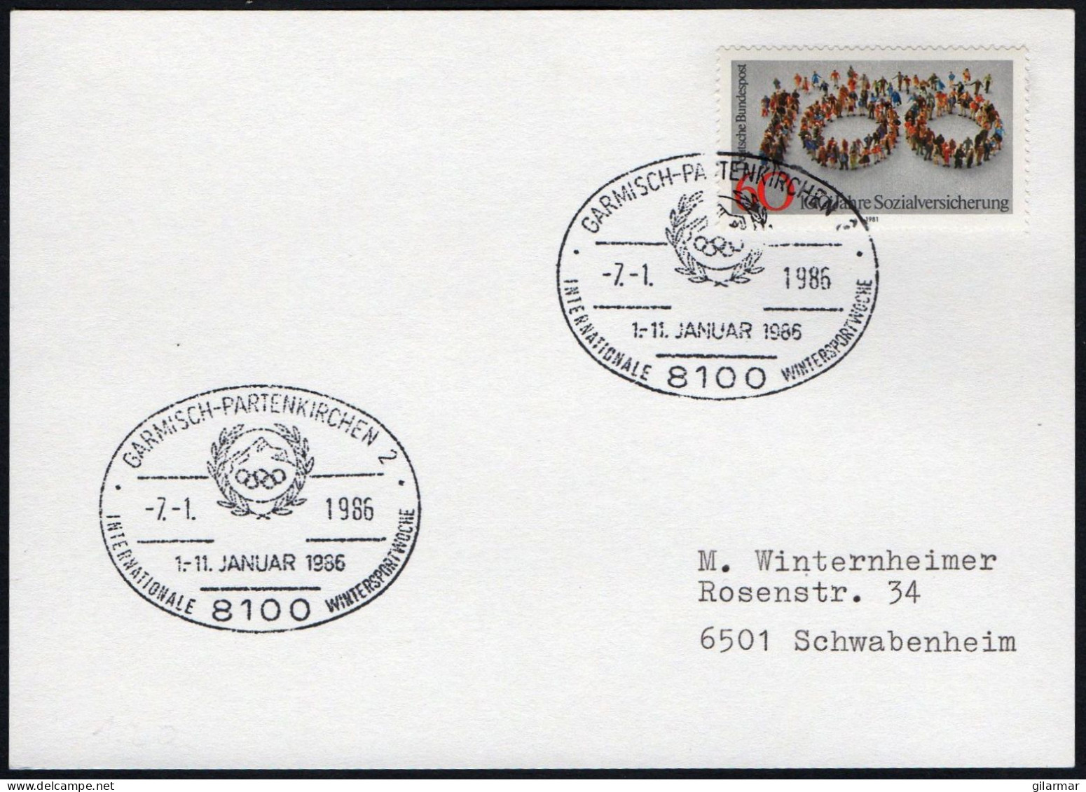 GERMANY GARMISCH-PARTENKIRCHEN 1986 - 50th ANNIVERSARY OF THE 1936 OLYMPIC WINTER GAMES - G - Winter 1936: Garmisch-Partenkirchen